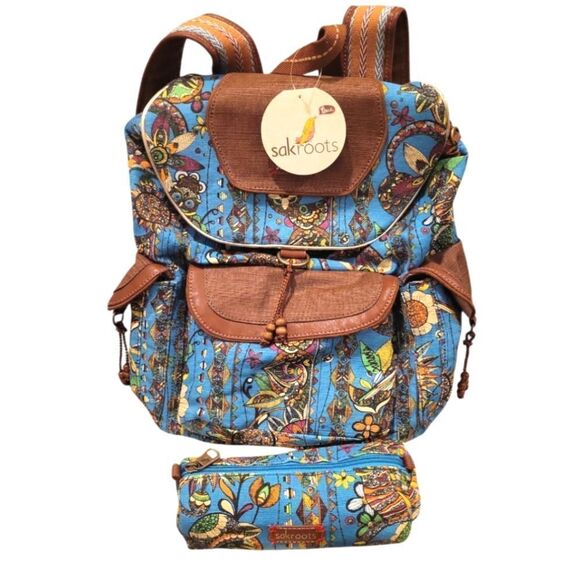 Sakroots Women's Artist Circle Flap Backpack with Case Pouch Teal NWT - Picture 1 of 12